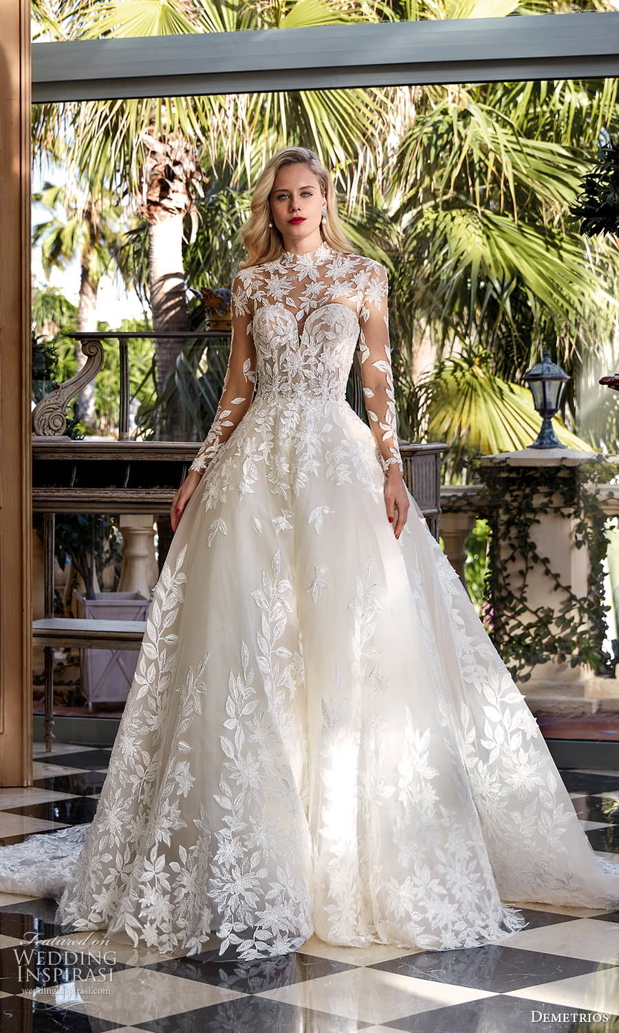 demetrios 2024 bridal strapless sweetheart neckline fully embellished a line ball gown wedding dress chapel train (15) fv