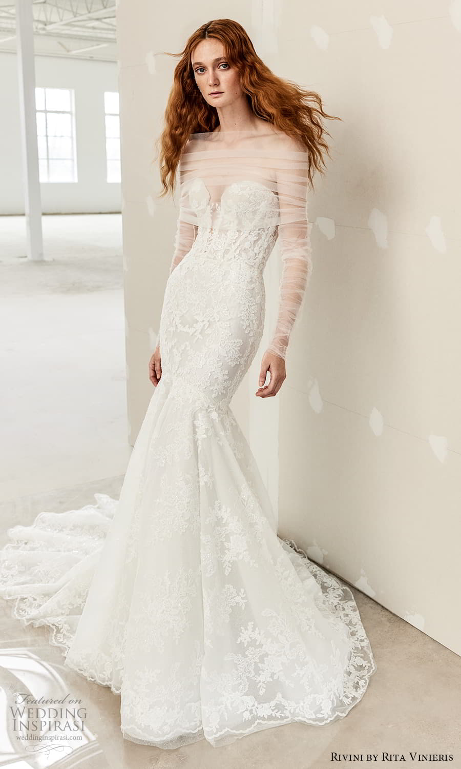 rivini rita vinieris spring 2024 bridal sheer long sleeve top strapless sweetheart neckline embellished lace fit flare mermaid wedding dress chapel train (3) mv rivini rita vinieris spring 2024 bridal sheer long sleeve top strapless sweetheart neckline embellished lace fit flare mermaid wedding dress chapel train (3) mv