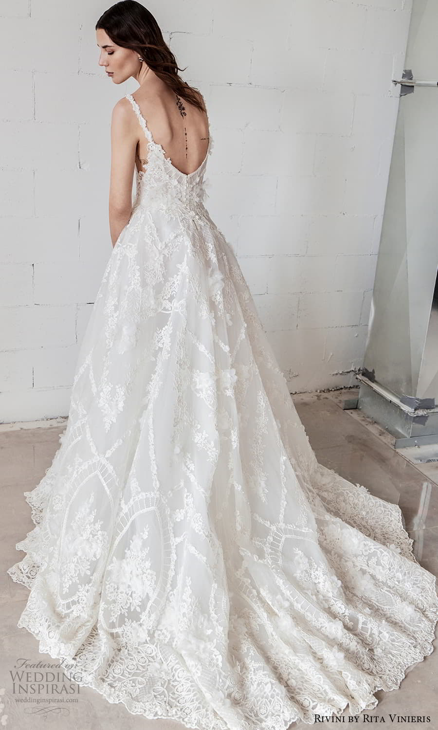 rivini rita vinieris spring 2024 bridal sleeveless strap mini v scoop neckline fully embellished a line ball gown wedding dress chapel train (4) bv