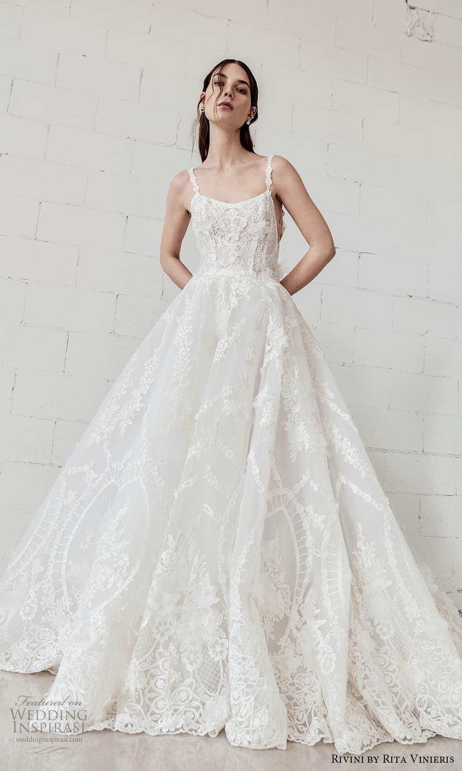 rivini rita vinieris spring 2024 bridal sleeveless strap mini v scoop neckline fully embellished a line ball gown wedding dress chapel train (4) mv