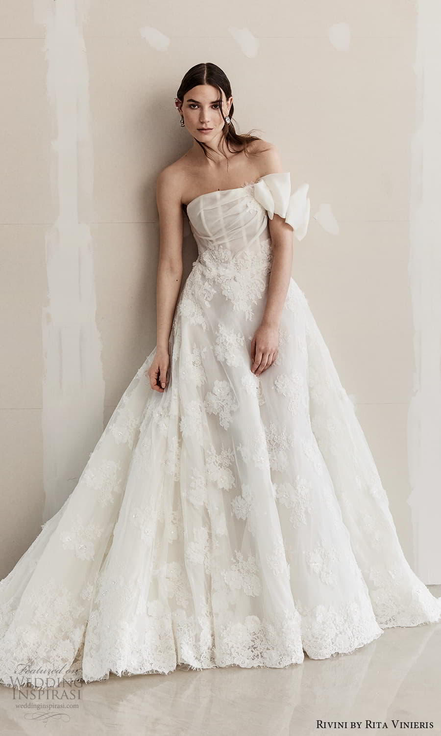 rivini rita vinieris spring 2024 bridal strapless straight across neckline one shoulder strap corset bodice a line ball gown wedding dress (7) mv