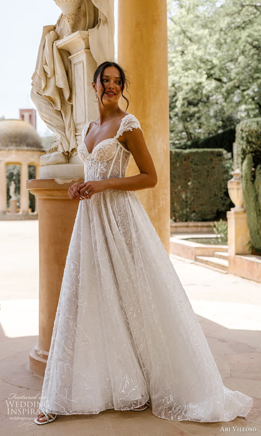 ari villoso 2024 bridal cap sleeves sweetheart neckline fully embellished a line ball gown wedding dress chapel train (9) mv