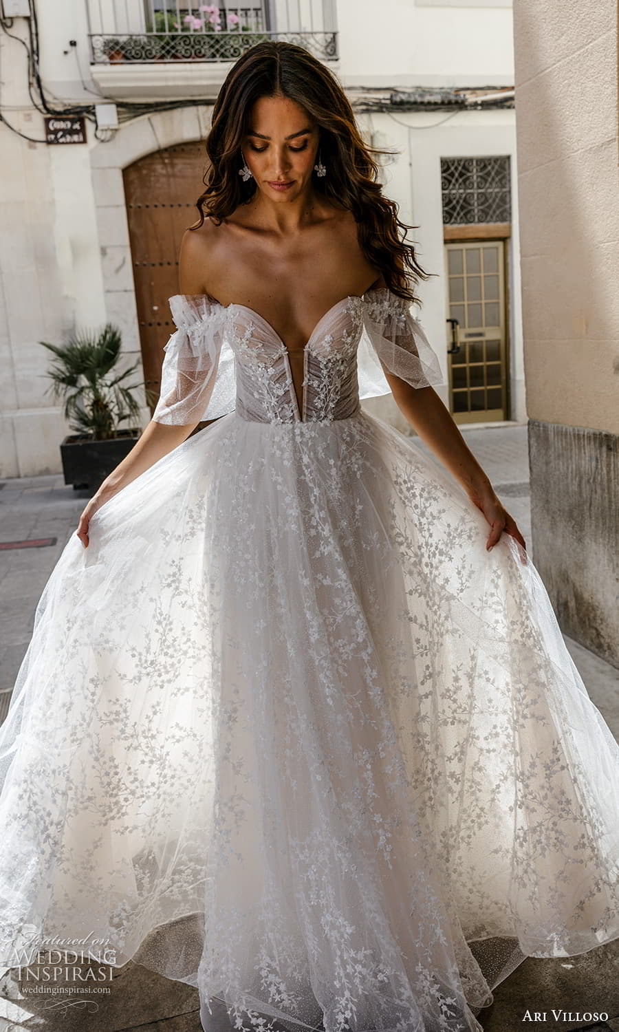ari villoso 2024 bridal off shoulder puff sleeves sweetheart fully embellished a line ball gown wedding dress chapel train (13) mv