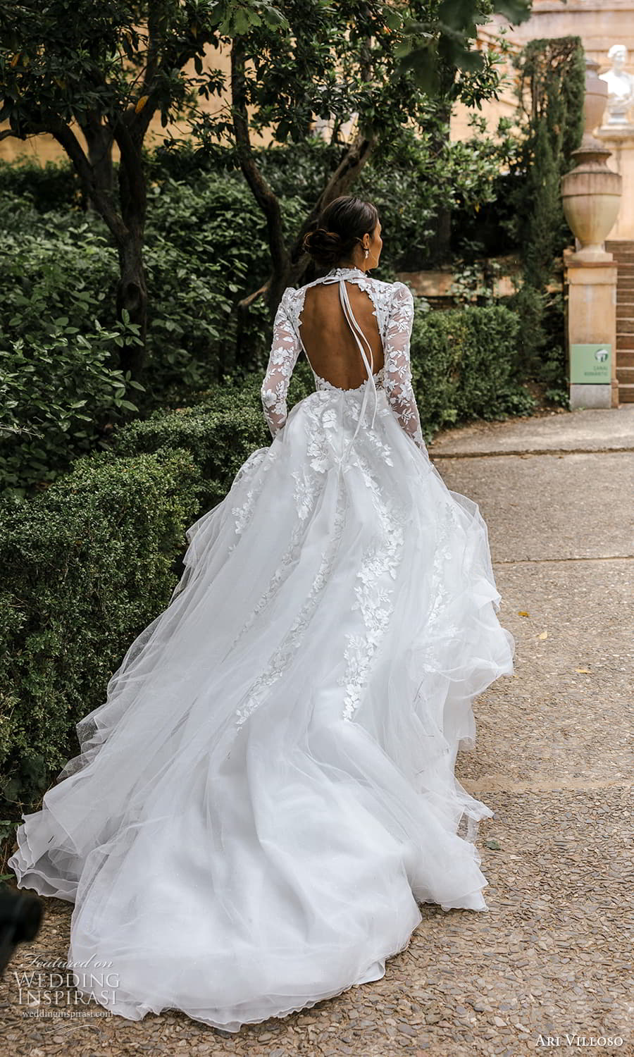 ari villoso 2024 bridal sheer long sleeves high neckline embellished lace bodice a line ball gown wedding dress chapel train (1) bv