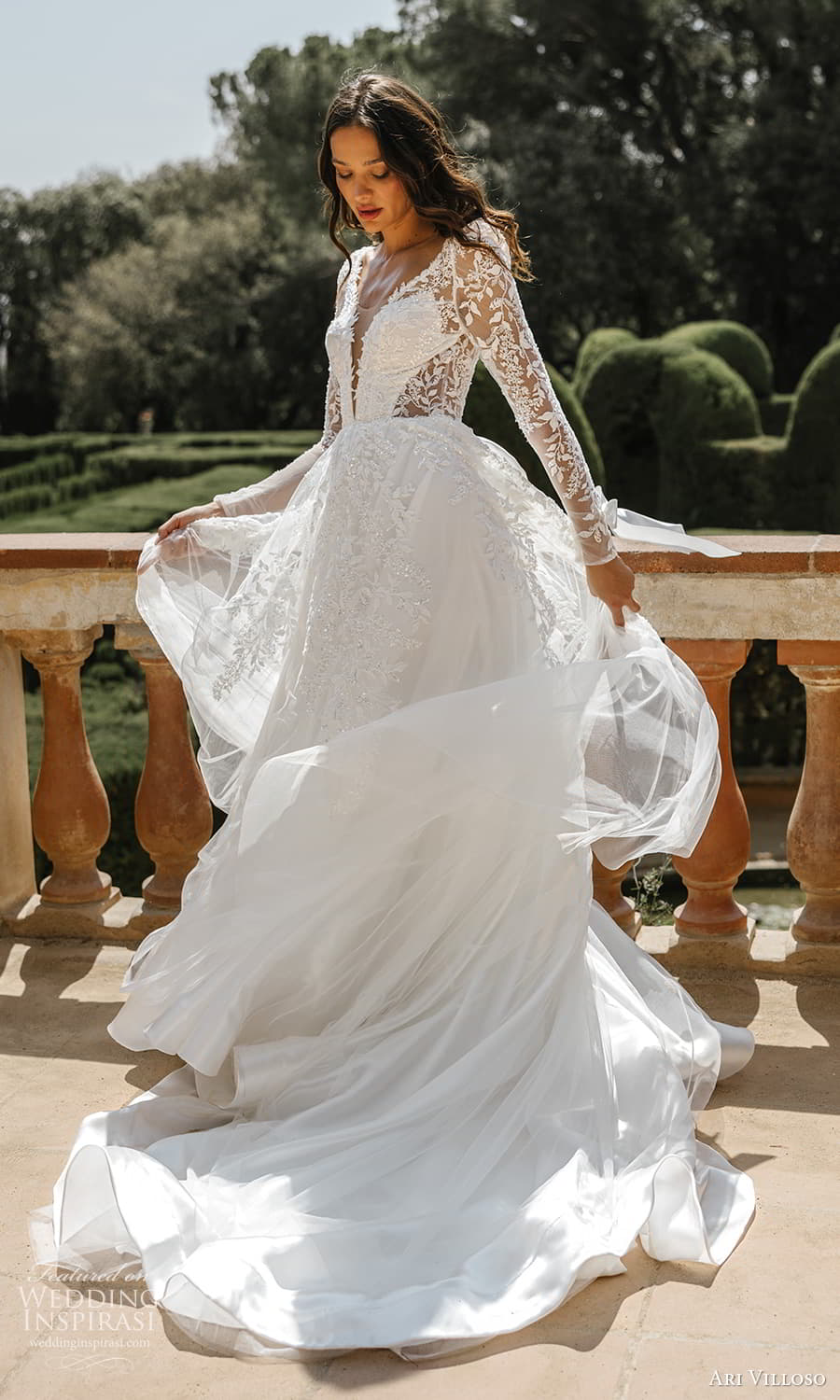 ari villoso 2024 bridal sheer long sleeves plunging v neckline fully embellished a line ball gown wedding dress (11) mv