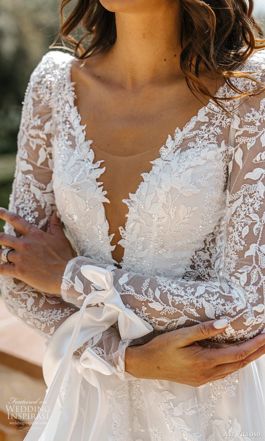 ari villoso 2024 bridal sheer long sleeves plunging v neckline fully embellished a line ball gown wedding dress (11) zv