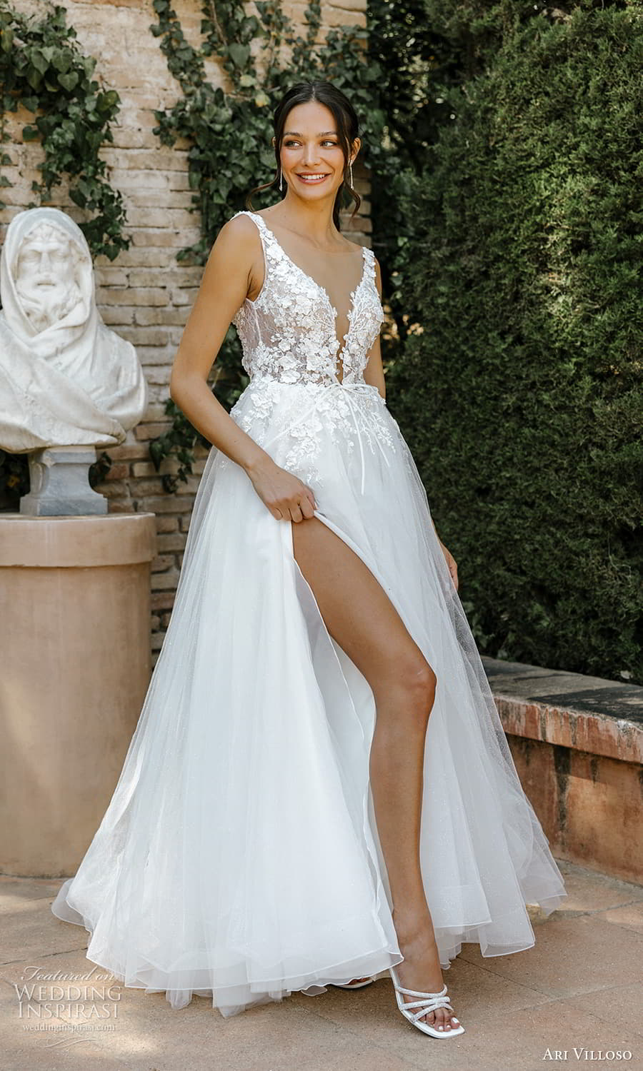 ari villoso 2024 bridal sleeveless straps plunging v neckline heavily embellished a line ball gown wedding dress slit skirt chapel train (21) mv