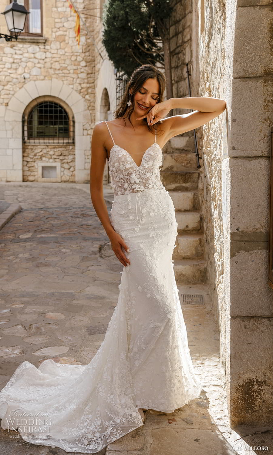 ari villoso 2024 bridal sleeveless straps sweetheart neckline fully embellished lace sheath wedding dress chapel train (6) mv