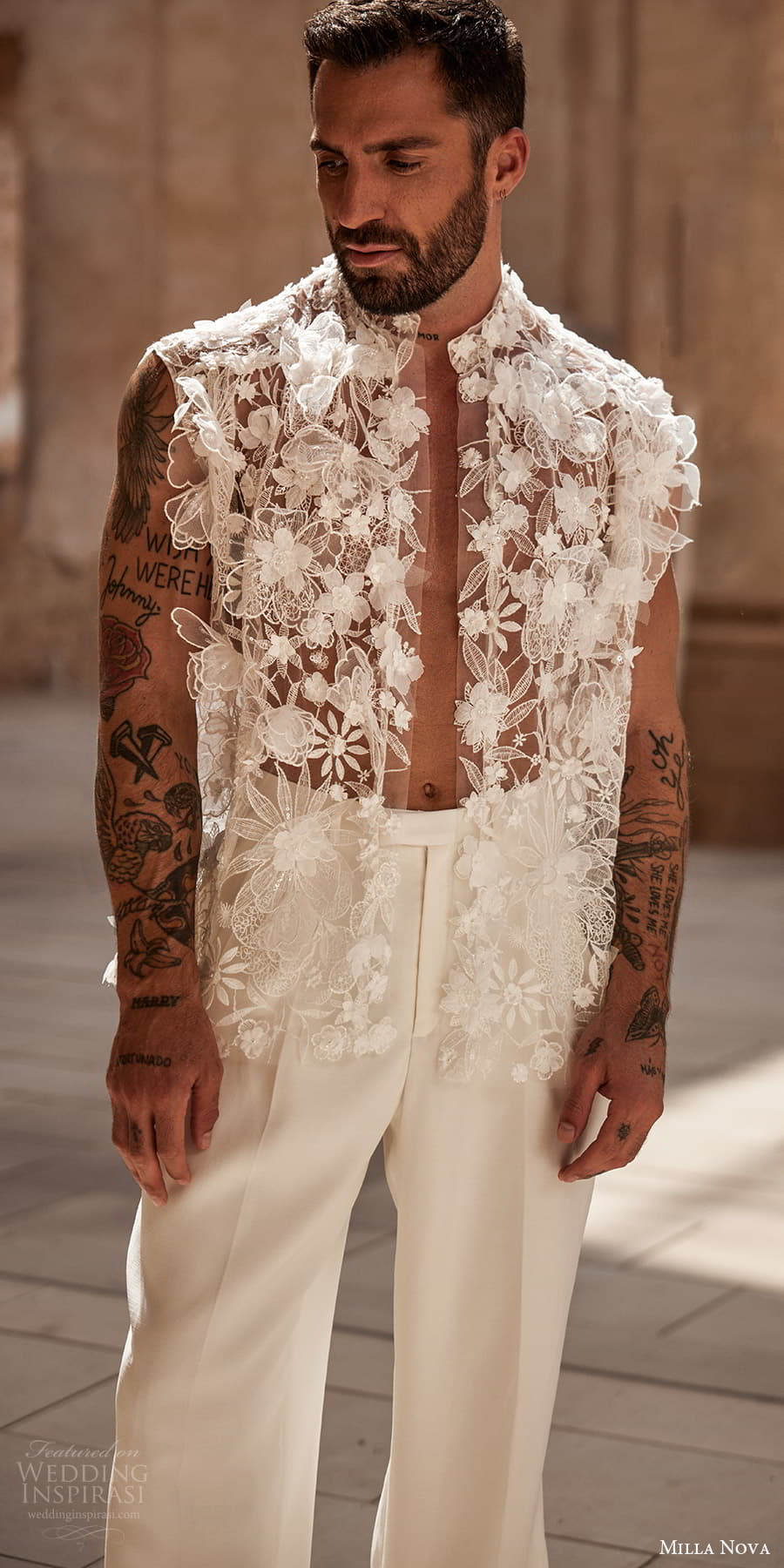 milla nova 2024 couture bridal long sleeve high neck embellished jacket wedding dress (3) lv