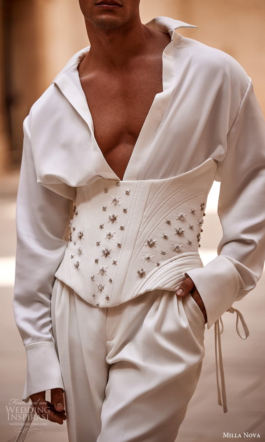 milla nova 2024 couture bridal long sleeve shirt corset waist trainer wedding dress (25) mv