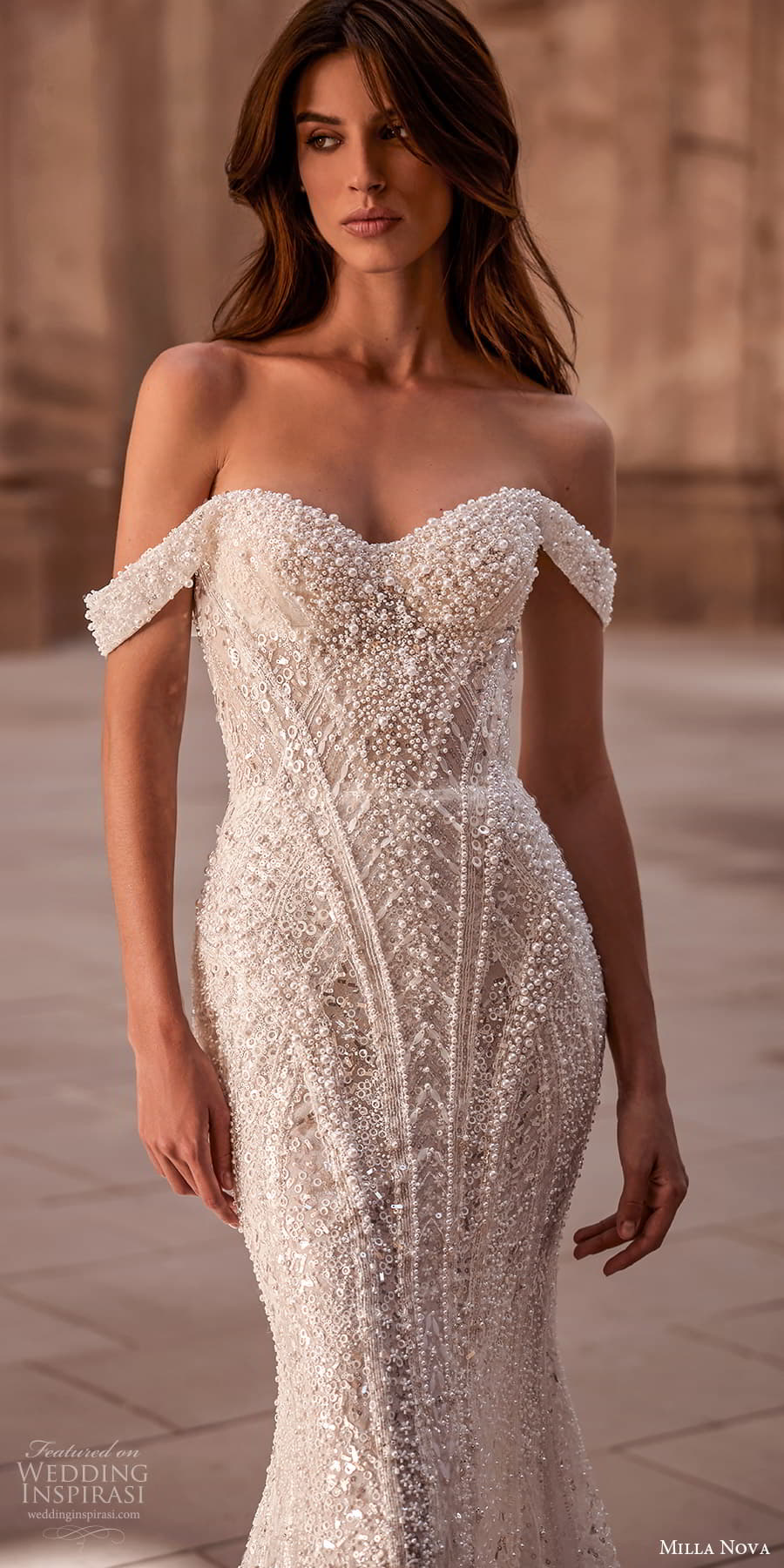 milla nova 2024 couture bridal off shoulder strap sweetheart neckline fully embellished sheath wedding dress chapel train (19) mv