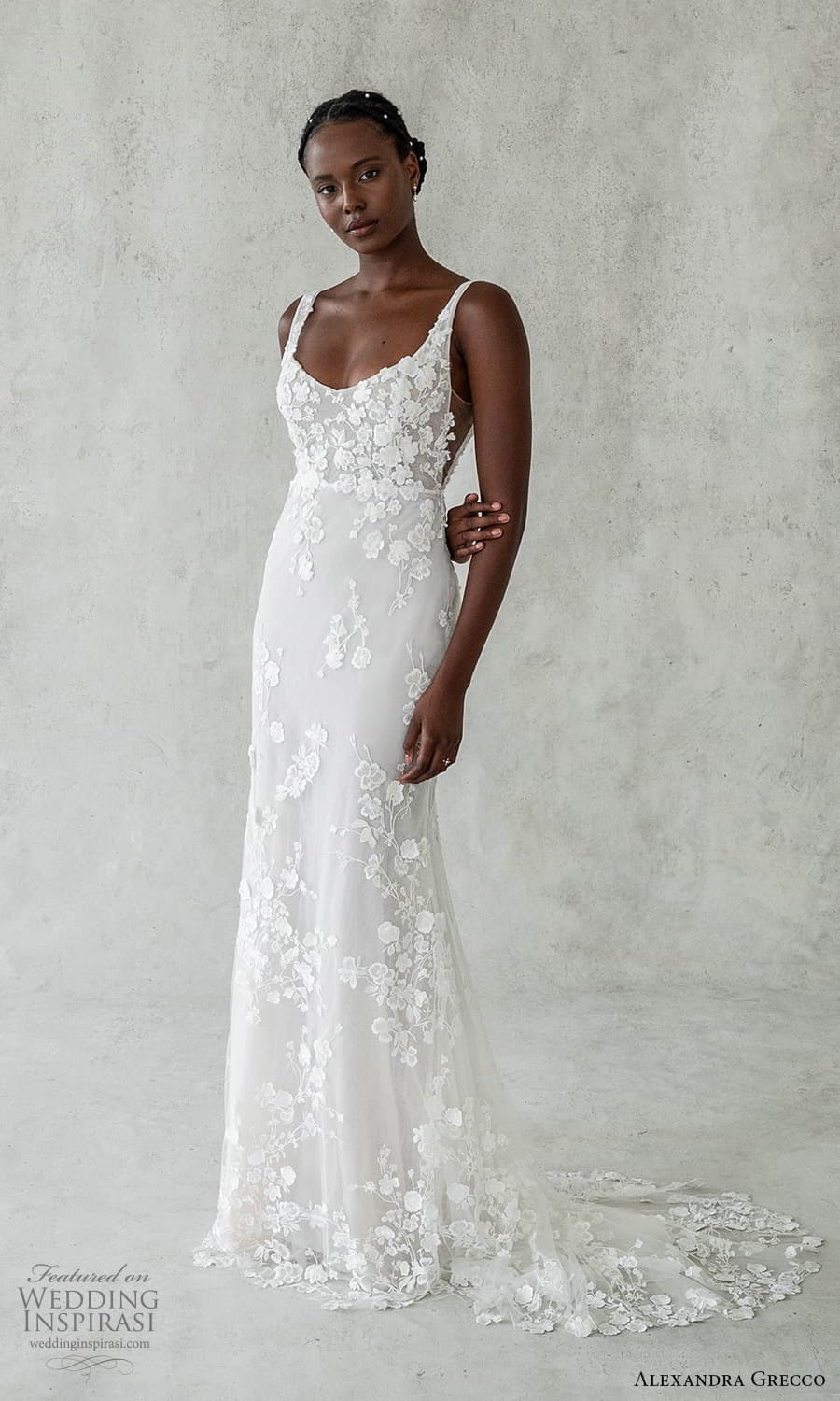 alexandra grecco 2024 bridal sleeveless strap scoop neckline fully embellished sheath wedding dress chapel train (1) mv