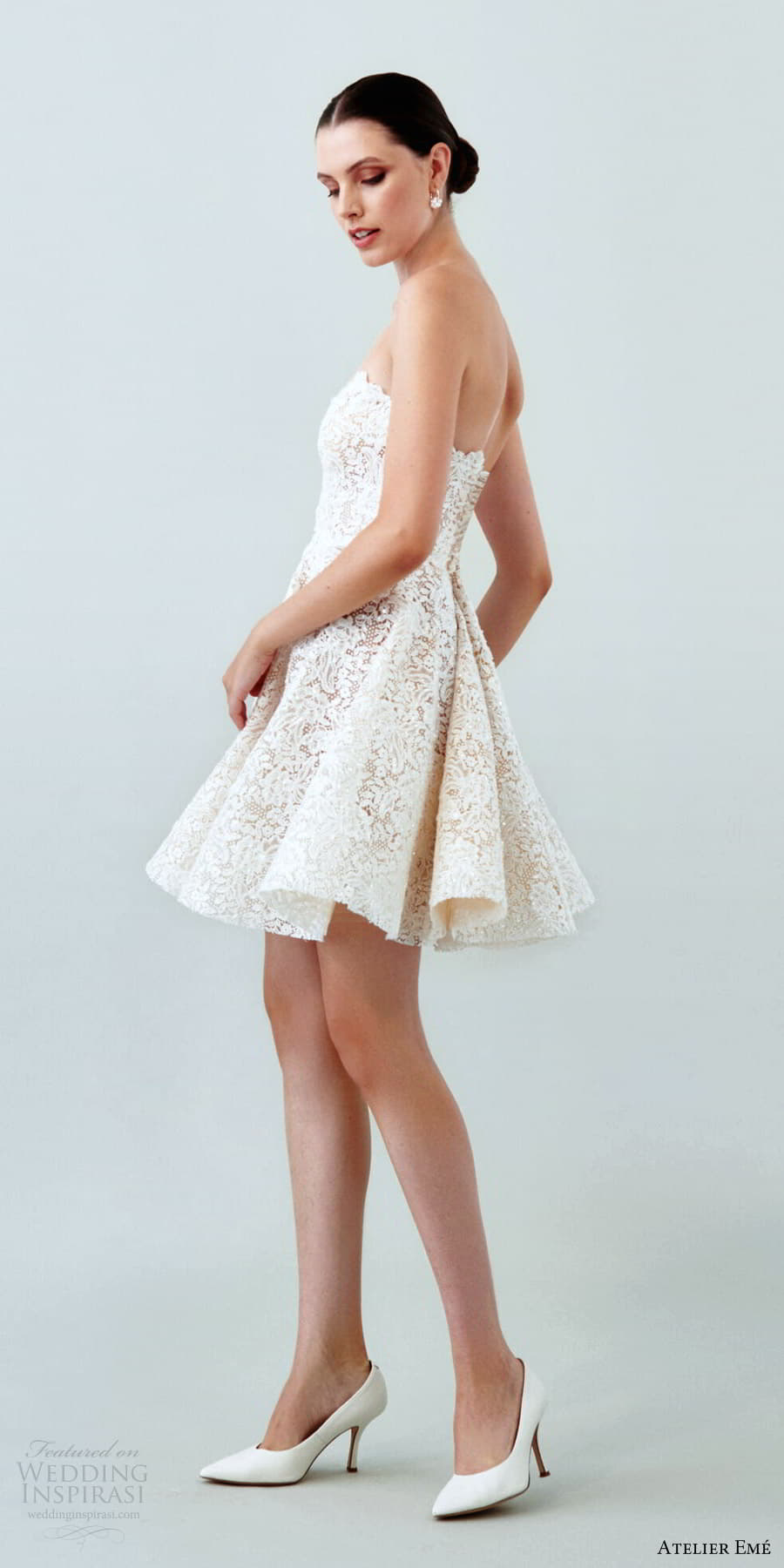atelier eme 2024 bridal strapless sweetheart neckline embellished lace short a line wedding dress (8) lv