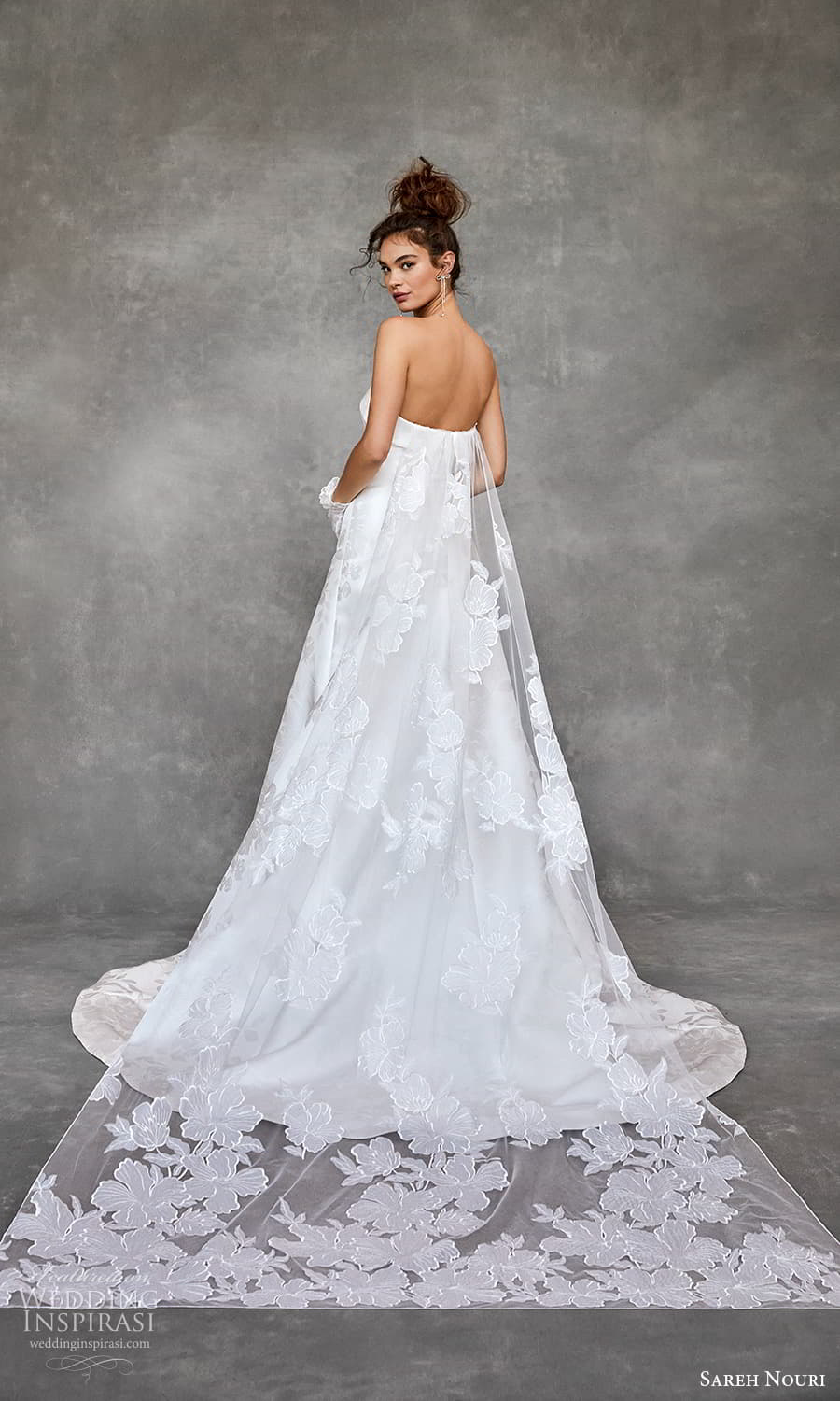 sareh nouri fall 2024 bridal strapless straight across neckline fit flare a line wedding dress chapel train (14) bv