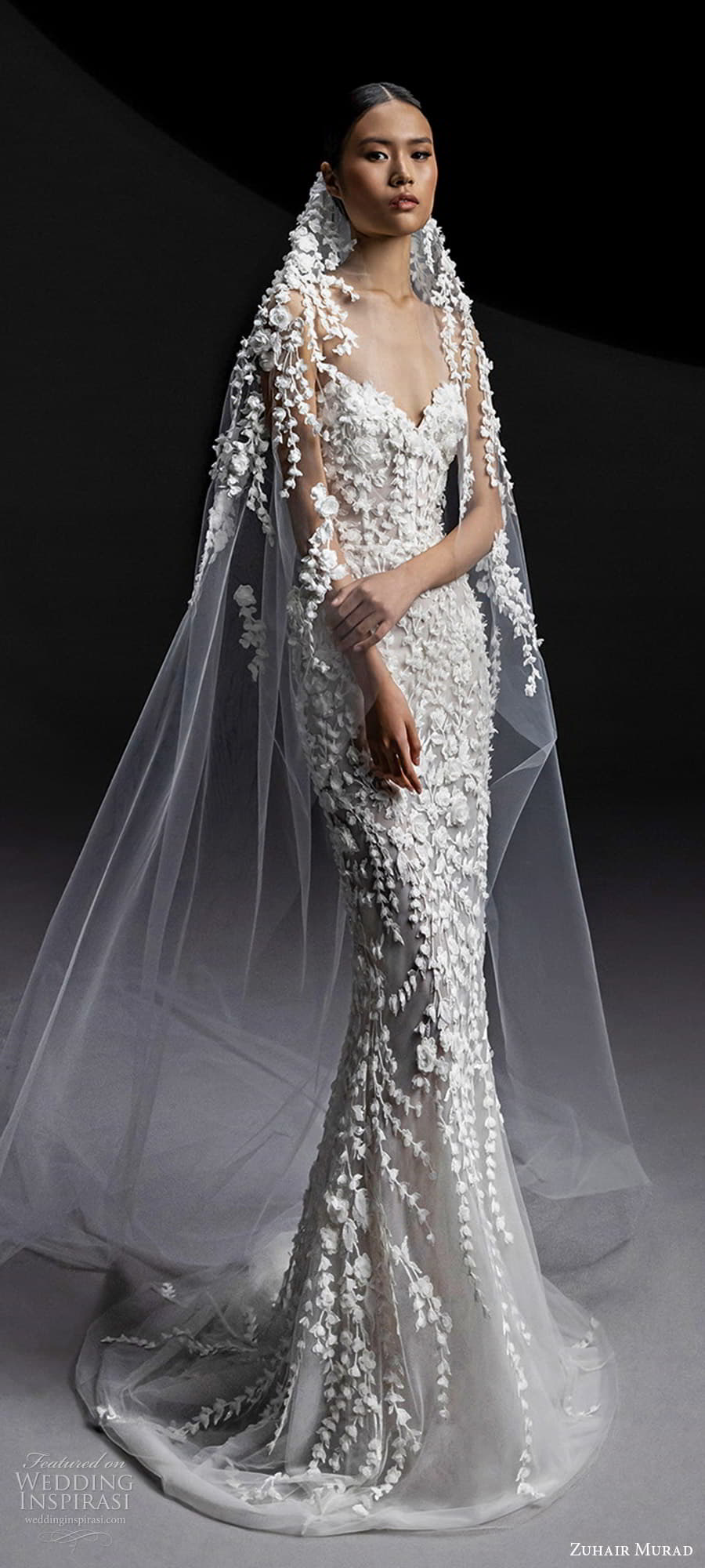 zuhair murad fall 2024 bridal strapless sweetheart neckline fully embellished sheath wedding drss a line overskirt chapel train (2) lv veil