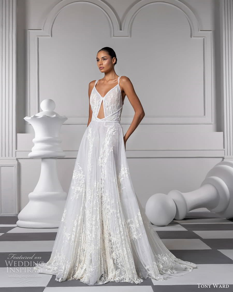 tony ward fall 2024 bridal sleeveless strap sweetheart neckline keyhole bodice a line ball gown wedding dress chapel train (17) mv