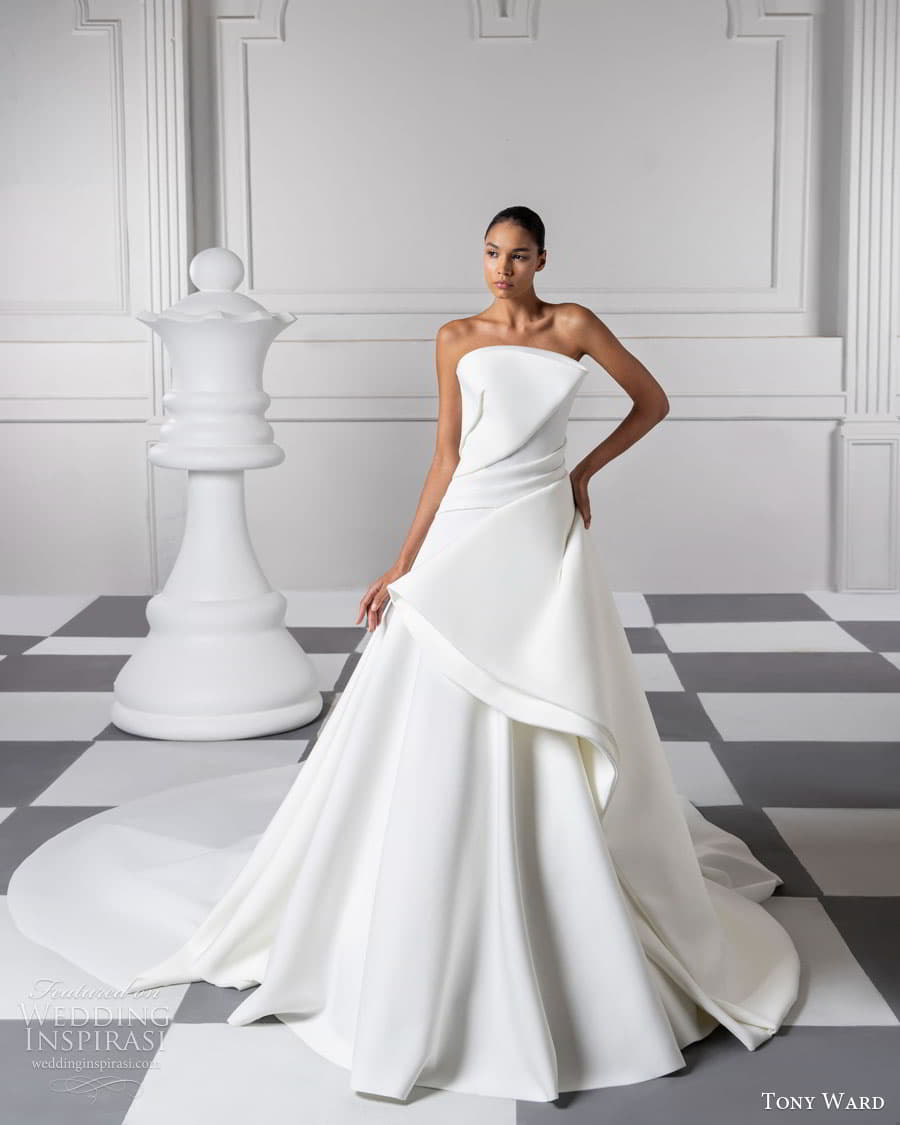 tony ward fall 2024 bridal strapless crumbcatcher neckline clean minimalist a line ball gown wedding dress chapel train (12) mv tony ward fall 2024 bridal strapless crumbcatcher neckline clean minimalist a line ball gown wedding dress chapel train (12) mv