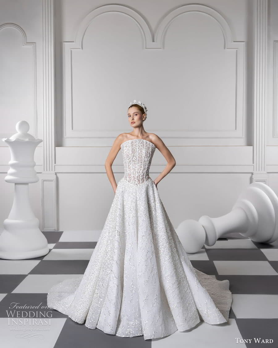tony ward fall 2024 bridal strapless curve fan neckline heavily embellished a line ball gown wedding dress chapel train (18) mv tony ward fall 2024 bridal strapless curve fan neckline heavily embellished a line ball gown wedding dress chapel train (18) mv