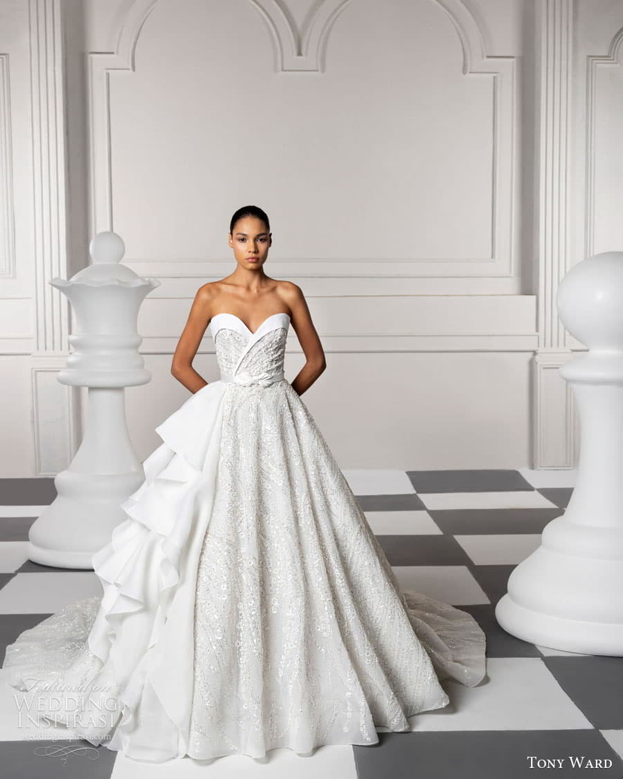 tony ward fall 2024 bridal strapless sweetheart neckline embellished peplum a line ball gown wedding dress chapel train (14) mv tony ward fall 2024 bridal strapless sweetheart neckline embellished peplum a line ball gown wedding dress chapel train (14) mv