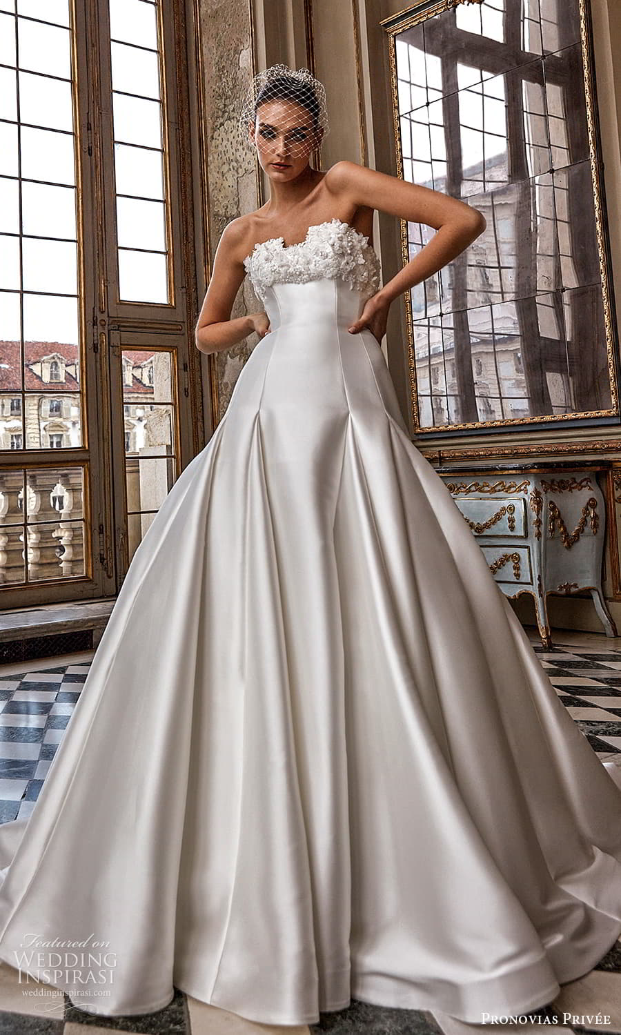 pronovias 2024 privee bridal strapless heavily embellished sweetheart neckline clean drop waist ball gown wedding dress chapel train (6) mv