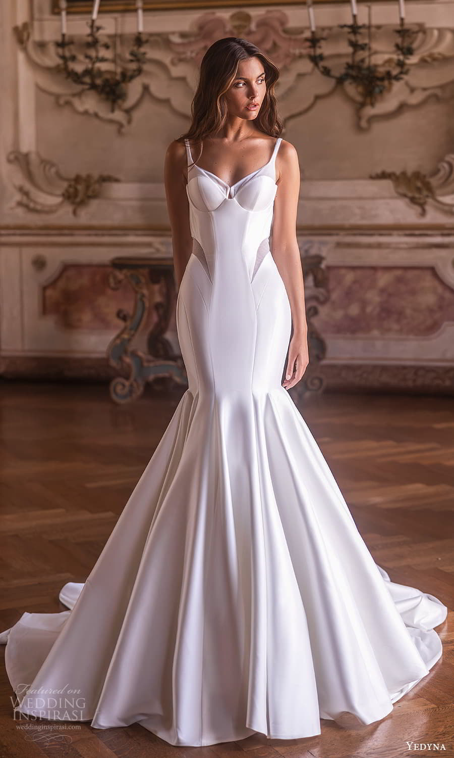 yedyna 2024 bridal sleeveless strap sweetheart neckline clean minimalist side cutout fit flare mermaid wedding dress chapel train (9) mv
