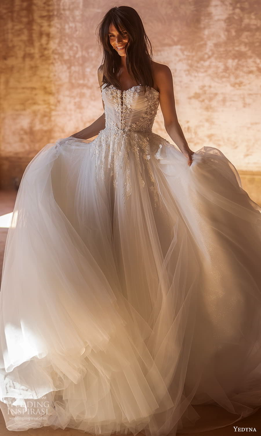 yedyna 2024 bridal strapless sweetheart neckline embellished bodice a line ball gown wedding dress chapel train (10) mv