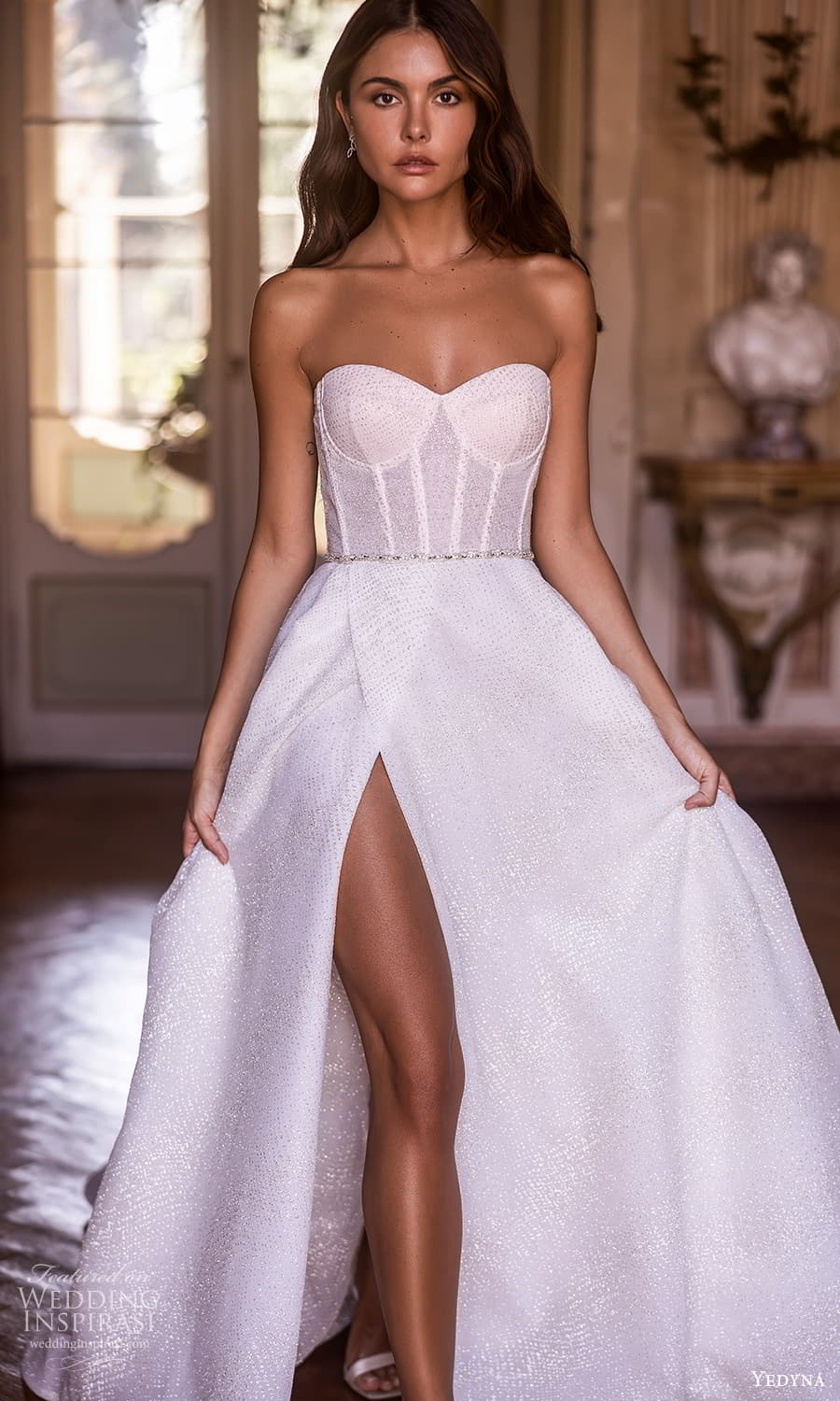yedyna 2024 bridal strapless sweetheart neckline fully embellished glitter a line ball gown wedding dress chapel train (28) mv