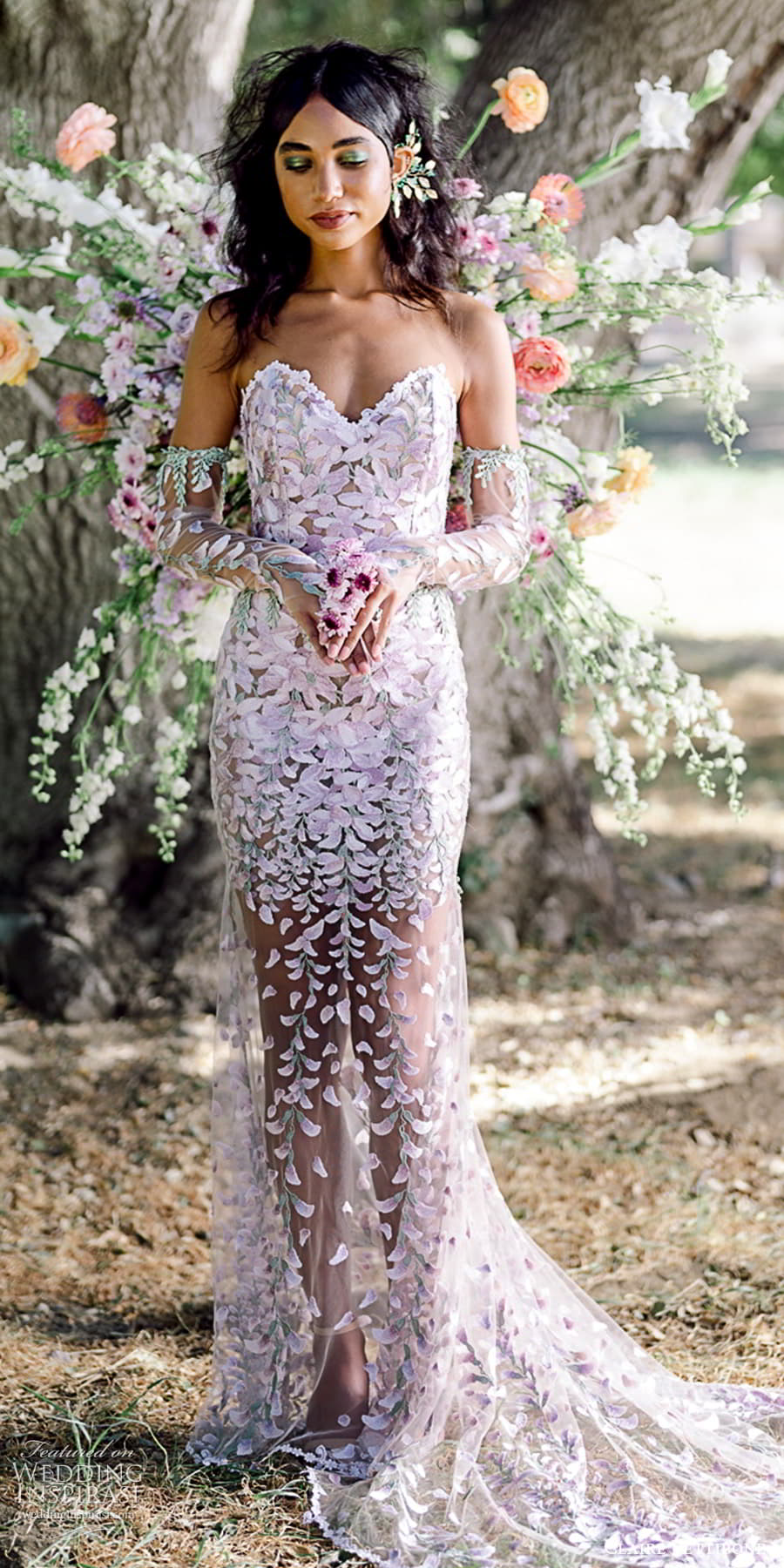 claire pettibone 2024 bridal detached sheer long sleeves strapless sweetheart neckline embellished sheer sheath wedding dress chapel train purple colour (2) lv