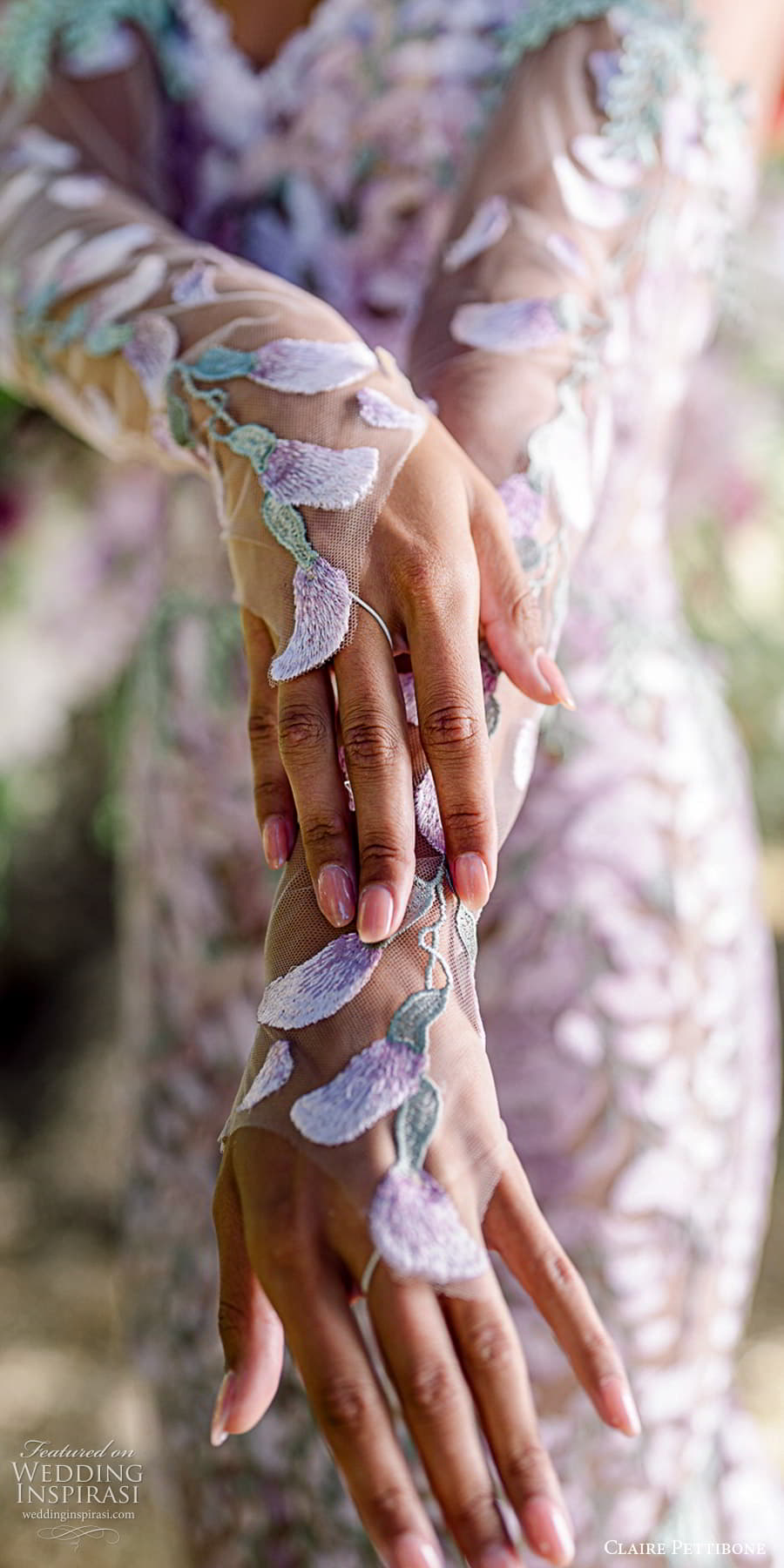 claire pettibone 2024 bridal detached sheer long sleeves strapless sweetheart neckline embellished sheer sheath wedding dress chapel train purple colour (2) zlv