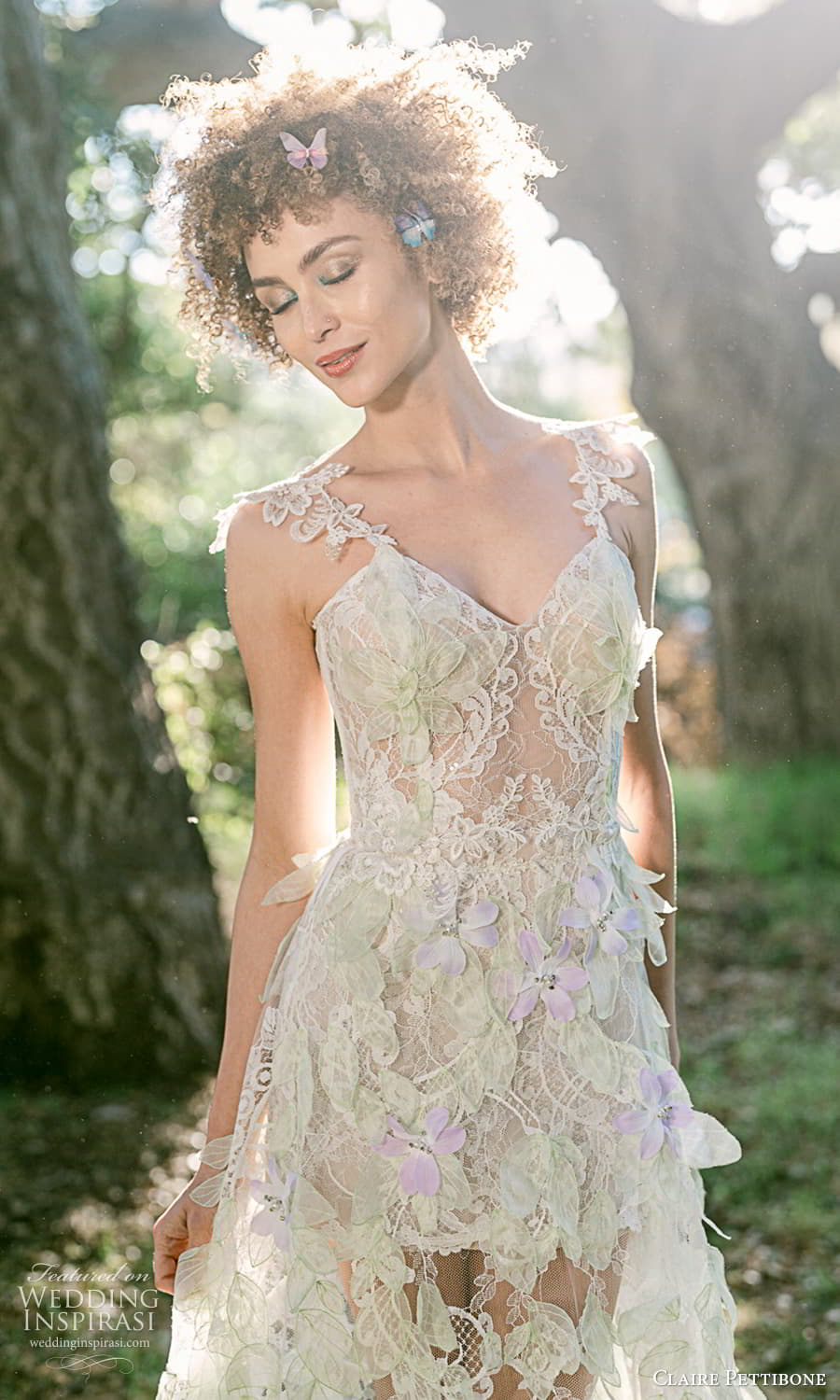 claire pettibone 2024 bridal off shoulder strap sweetheart neckline fully embellished lace a line wedding dres chapel train pale green color (4) zv