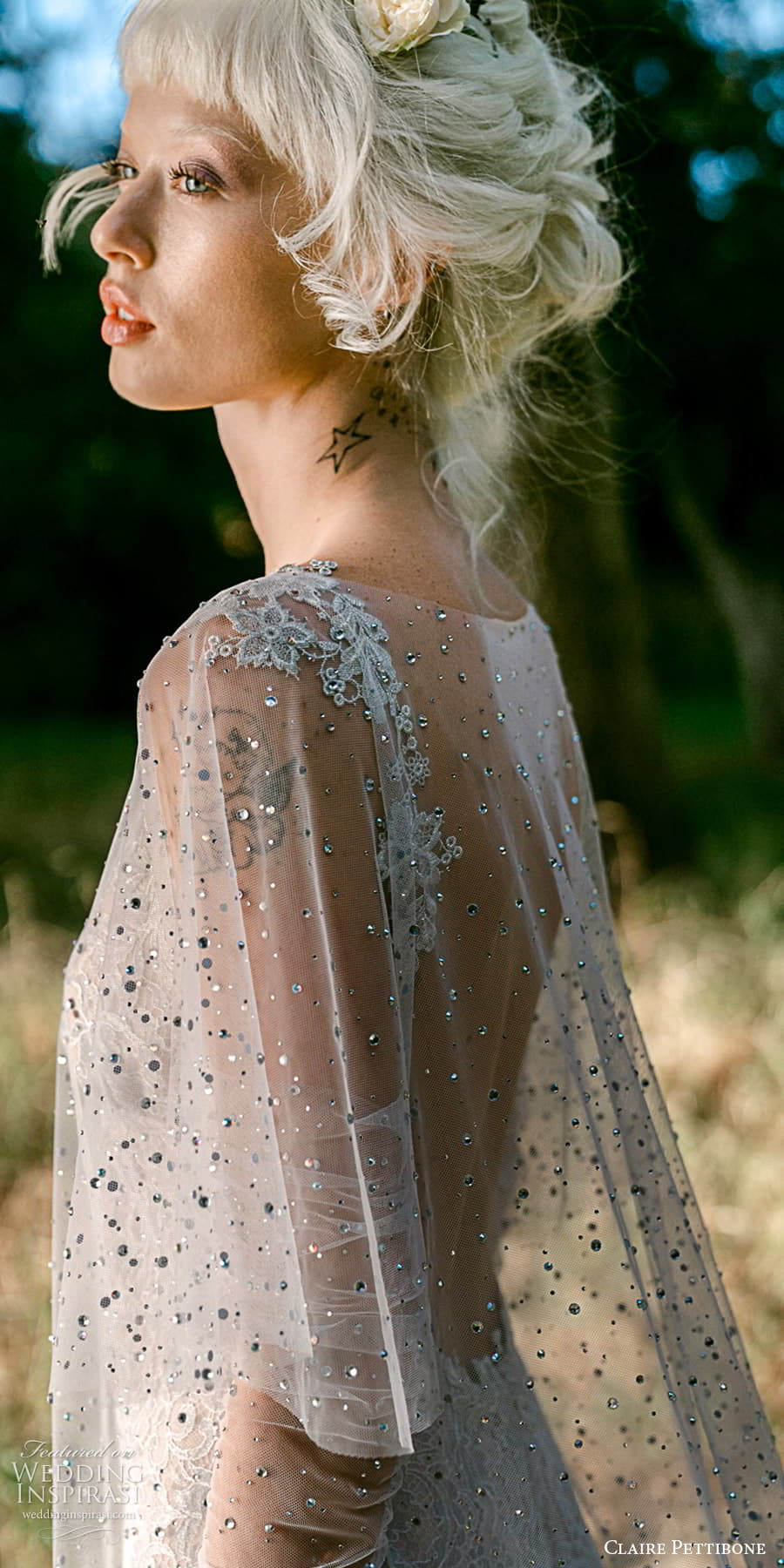 claire pettibone 2024 bridal sheer flutter sleeve kaftan sleeveless sweetheart neckline short mini wedding dress (6) lv