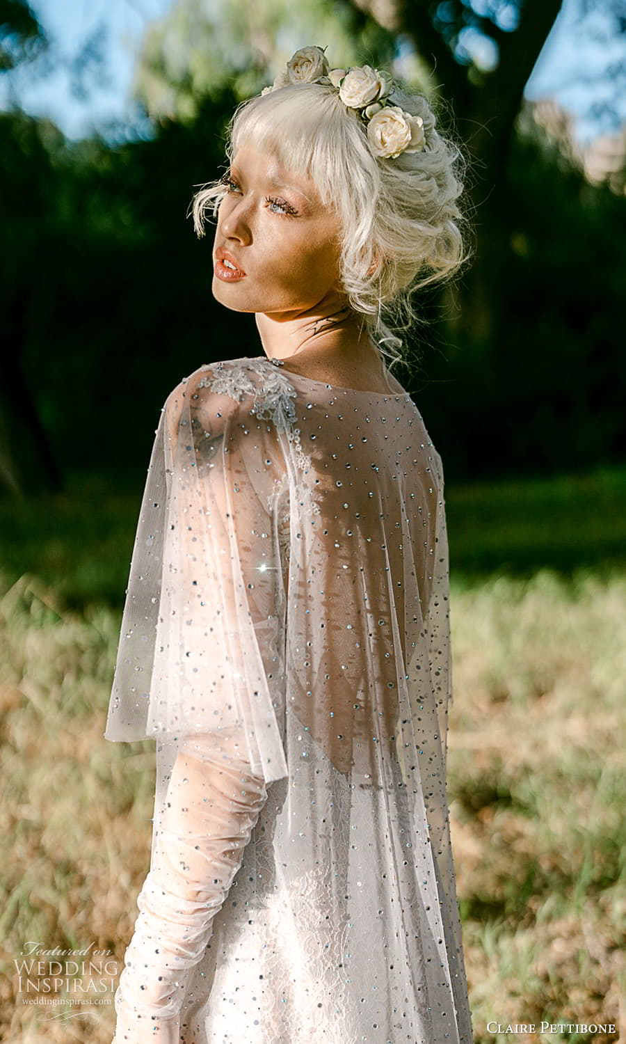 claire pettibone 2024 bridal sheer flutter sleeve kaftan sleeveless sweetheart neckline short mini wedding dress (6) zsv