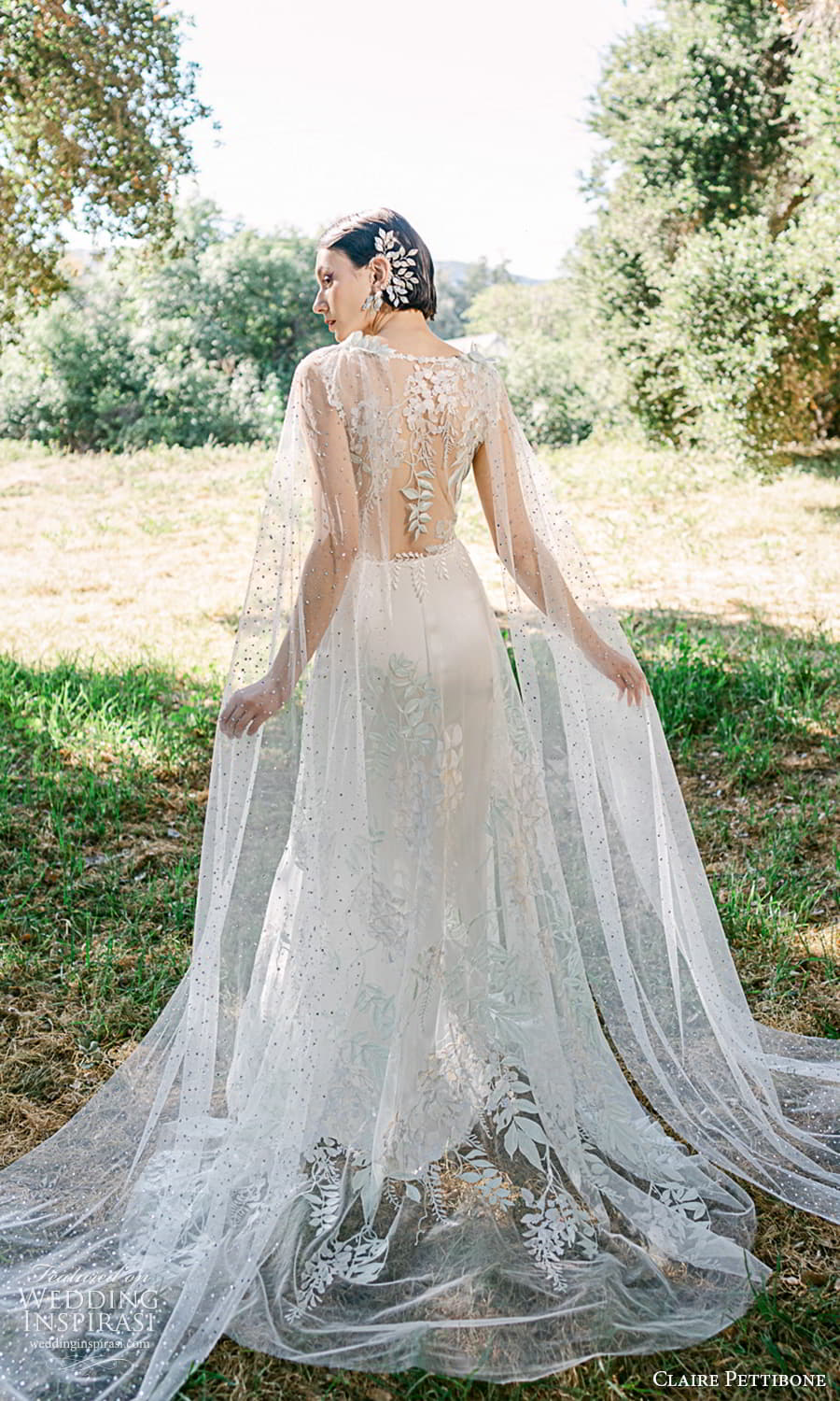 claire pettibone 2024 bridal sleeveless illusion straps sheer sweetheart v neckline embellished a line wedding dress illusion back veil wings sleeve (10) bv