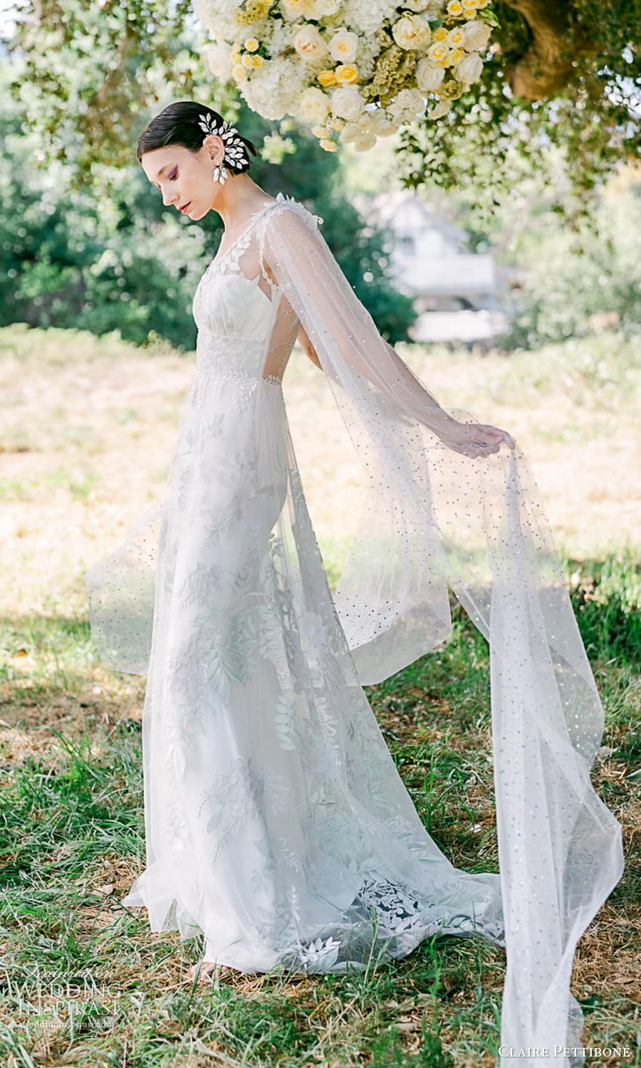 claire pettibone 2024 bridal sleeveless illusion straps sheer sweetheart v neckline embellished a line wedding dress illusion back veil wings sleeve (10) sv