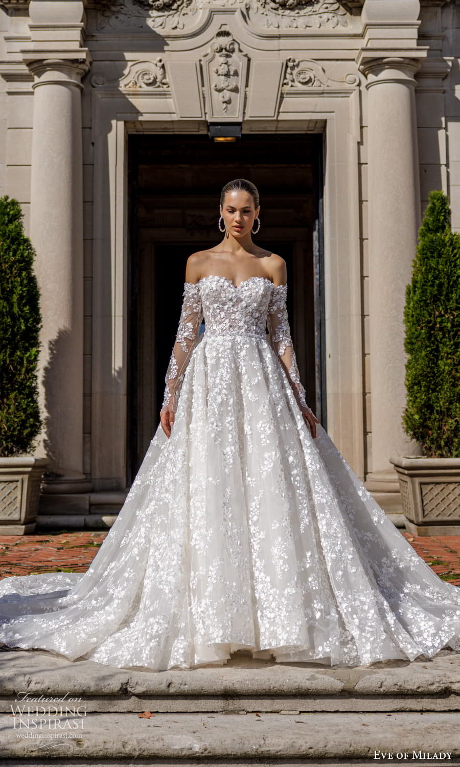 eve of milady 2024 couture bridal detached sheer long sleeves strapless sweetheart neckline fully embellished lace a line ball gown wedding dress chapel train 4423 mv