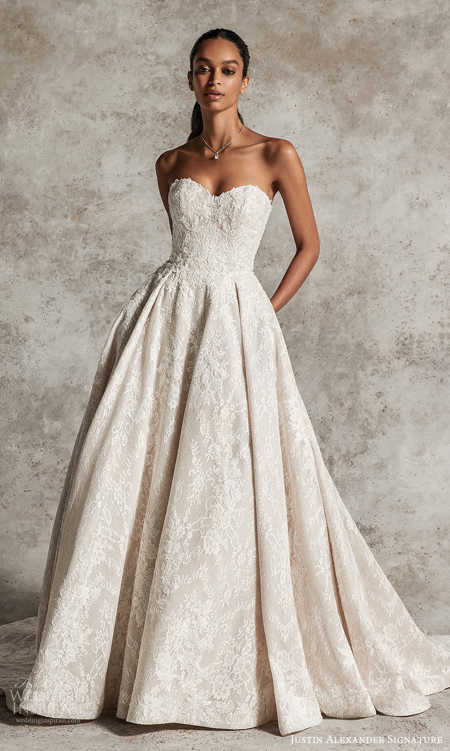 justin alexander signature fall 2024 bridal strapless sweetheart necnkline fully embellished a line ball gown wedding dress chapel train (17) mv