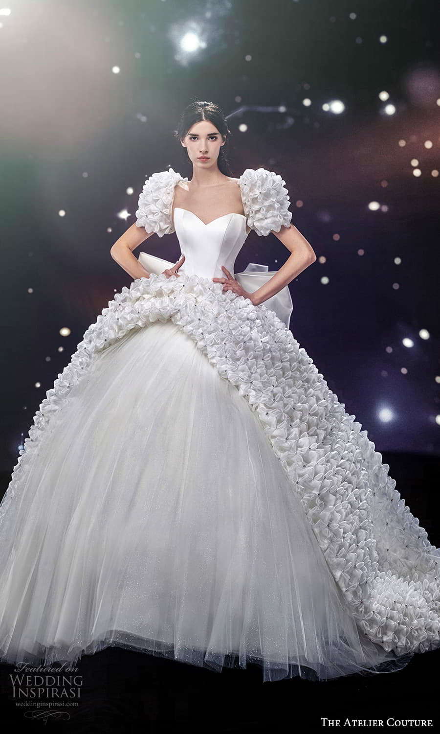 the atelier couture jimmy choo fall 2024 detached puff sleeve strapless sweetheart neckline clean minimalist peplum a line overskirt ball gown wedding dress chapel train (17) mv