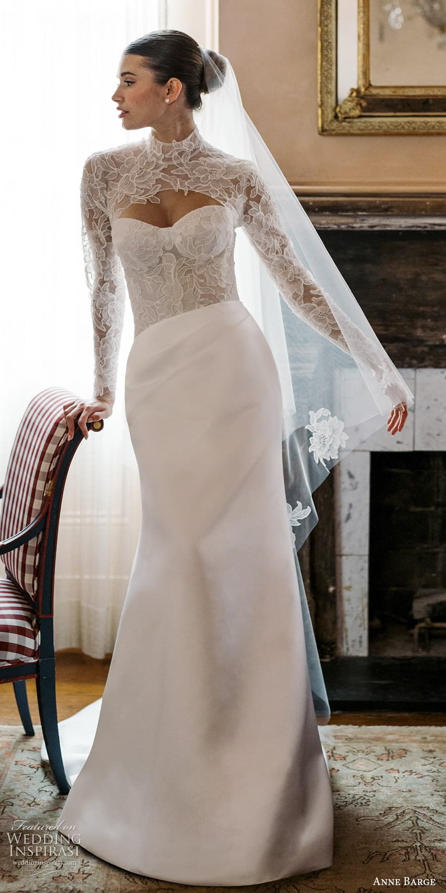 anne barge spring 2025 bridal sheer long sleeve high neck top strapless sweetheart neckline embellished lace bodice clean skirt a line trumpett wedding dress chapel train (6) lv
