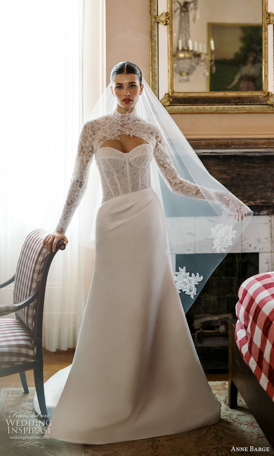 anne barge spring 2025 bridal sheer long sleeve high neck top strapless sweetheart neckline embellished lace bodice clean skirt a line trumpett wedding dress chapel train (6) mv