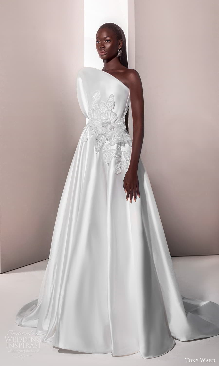 tony ward spring 2025 bridal strapless crumbcatcher neckline corset bodice embellished a line ball gown wedding dress chapel train begonia 28 mv