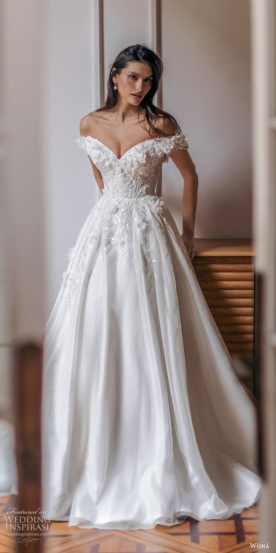 wona 2025 bridal off shoulder straps portrait sweetheart neckline embellished bodice a line ball gown wedding dress chapel train (38) mv