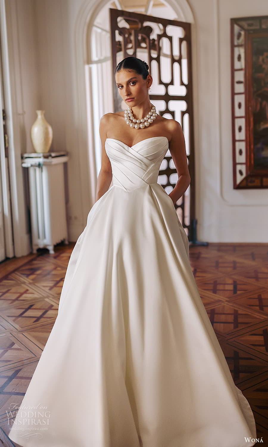 wona 2025 bridal strapless sweetheart neckline clean minimalist a line ball gown wedding dress chapel train (23) mv