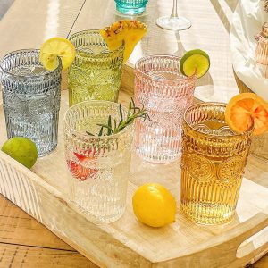 wedding registry vintage textured sage green striped drinking glasses kate aspen