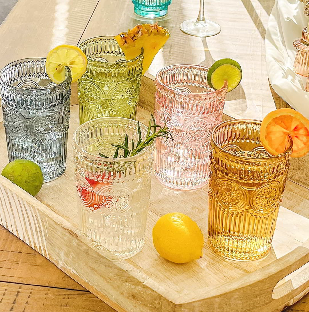 wedding registry vintage textured sage green striped drinking glasses kate aspen