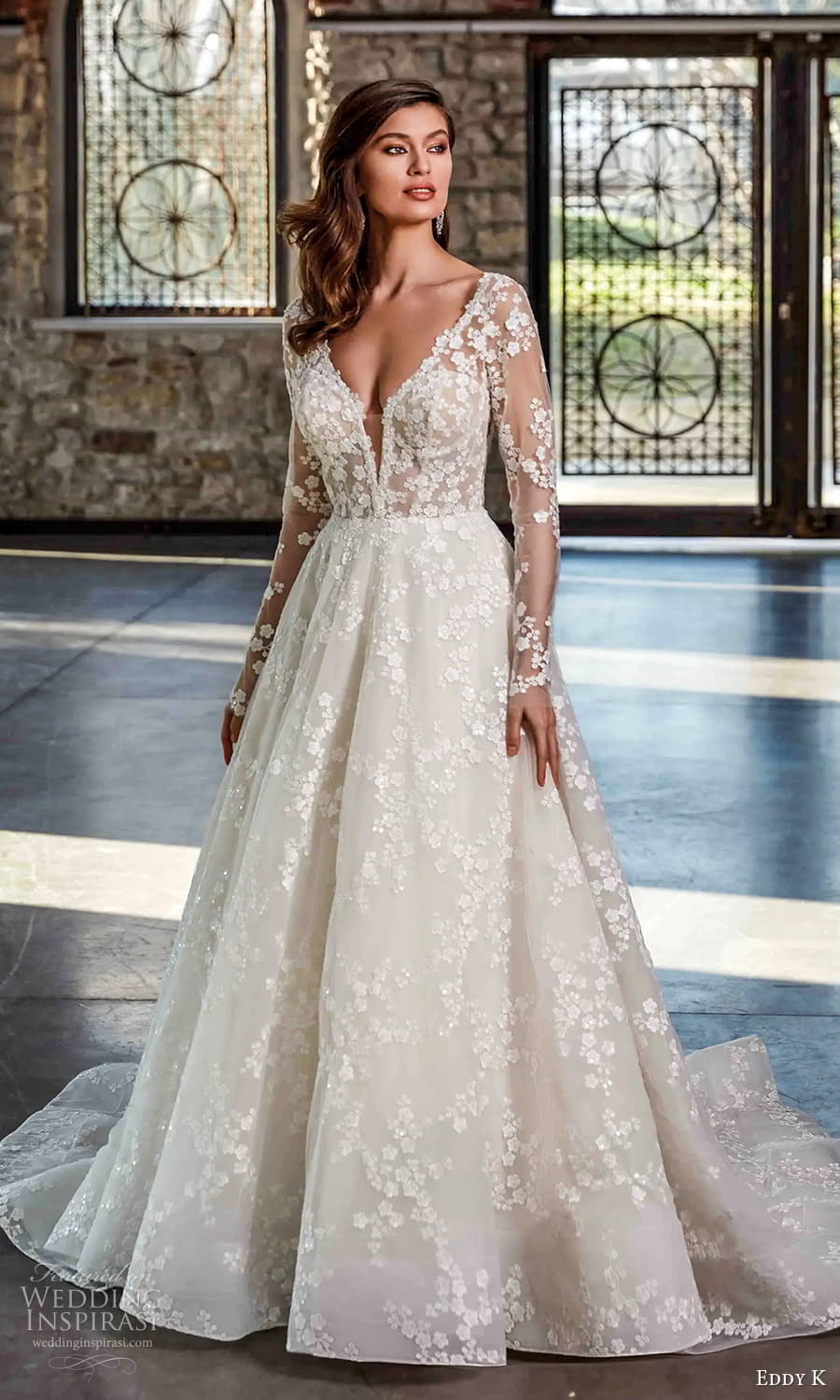 eddy k 2025 milano couture bridal sheer long sleeve deep v neckline embellished lace a line ball gown wedding dress chapel train (3) mv eddy k 2025 milano couture bridal sheer long sleeve deep v neckline embellished lace a line ball gown wedding dress chapel train (3) mv