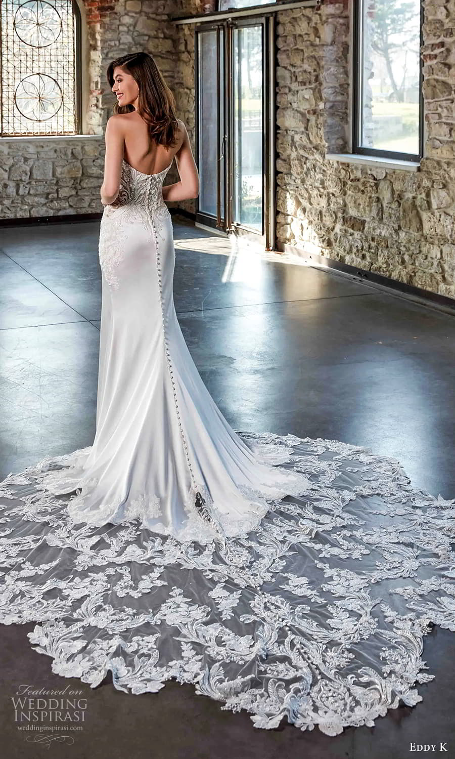 eddy k 2025 milano couture bridal strapless plunging sweetheart neckline heavily embellished bodice clean skirt column sheath wedding dress scalloped cathedral train (7) bv eddy k 2025 milano couture bridal strapless plunging sweetheart neckline heavily embellished bodice clean skirt column sheath wedding dress scalloped cathedral train (7) bv