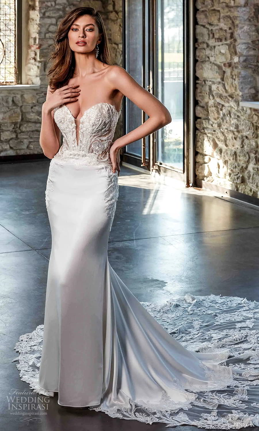 eddy k 2025 milano couture bridal strapless plunging sweetheart neckline heavily embellished bodice clean skirt column sheath wedding dress scalloped cathedral train (7) mv eddy k 2025 milano couture bridal strapless plunging sweetheart neckline heavily embellished bodice clean skirt column sheath wedding dress scalloped cathedral train (7) mv