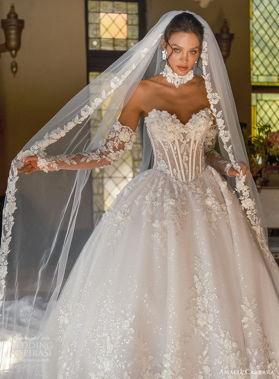 amalia carrara spring 2025 bridal detached long sleeves strapless sweetheart neckline embellished corset bodice basque waist a line wedding dress cathedral train (3) mv