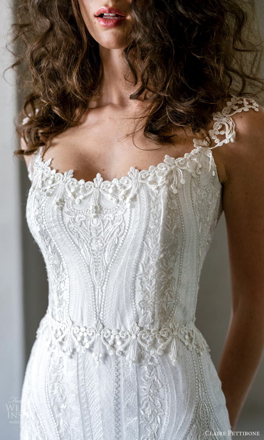 claire pettibone spring 2026 bridal mini cap sleeve wide scoop neckline embellished bodice fit flare wedding dress chapel train (2) zv claire pettibone spring 2026 bridal mini cap sleeve wide scoop neckline embellished bodice fit flare wedding dress chapel train (2) zv