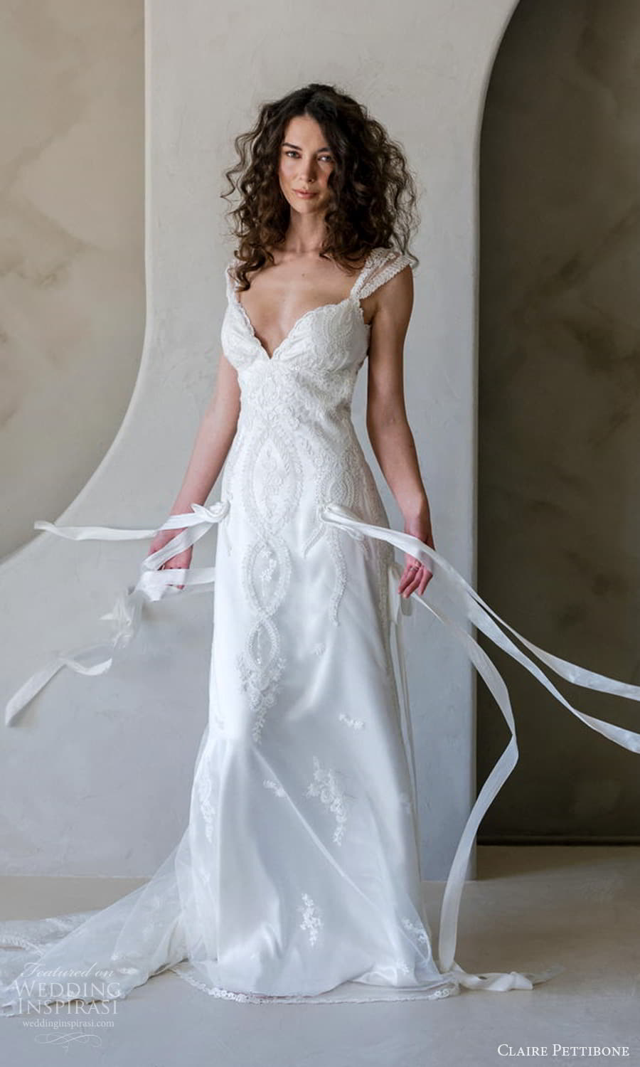 claire pettibone spring 2026 bridal sheer cap sleeves sweetheart neckline embellished lace sheath wedding dress chapel train (4) fv claire pettibone spring 2026 bridal sheer cap sleeves sweetheart neckline embellished lace sheath wedding dress chapel train (4) fv